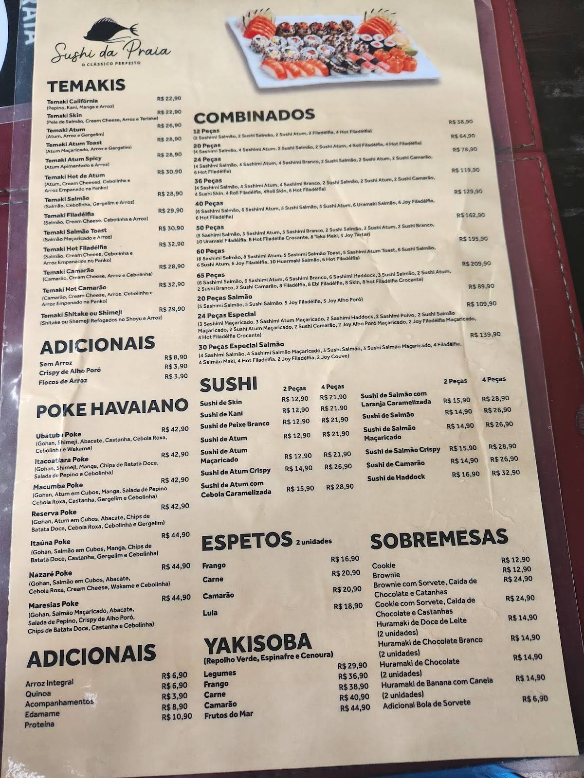 Sushi da praia cardápio