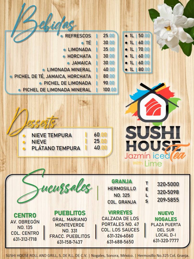 Menu at Sushi House restaurant, Nogales, Cjon. Hermosillo 325