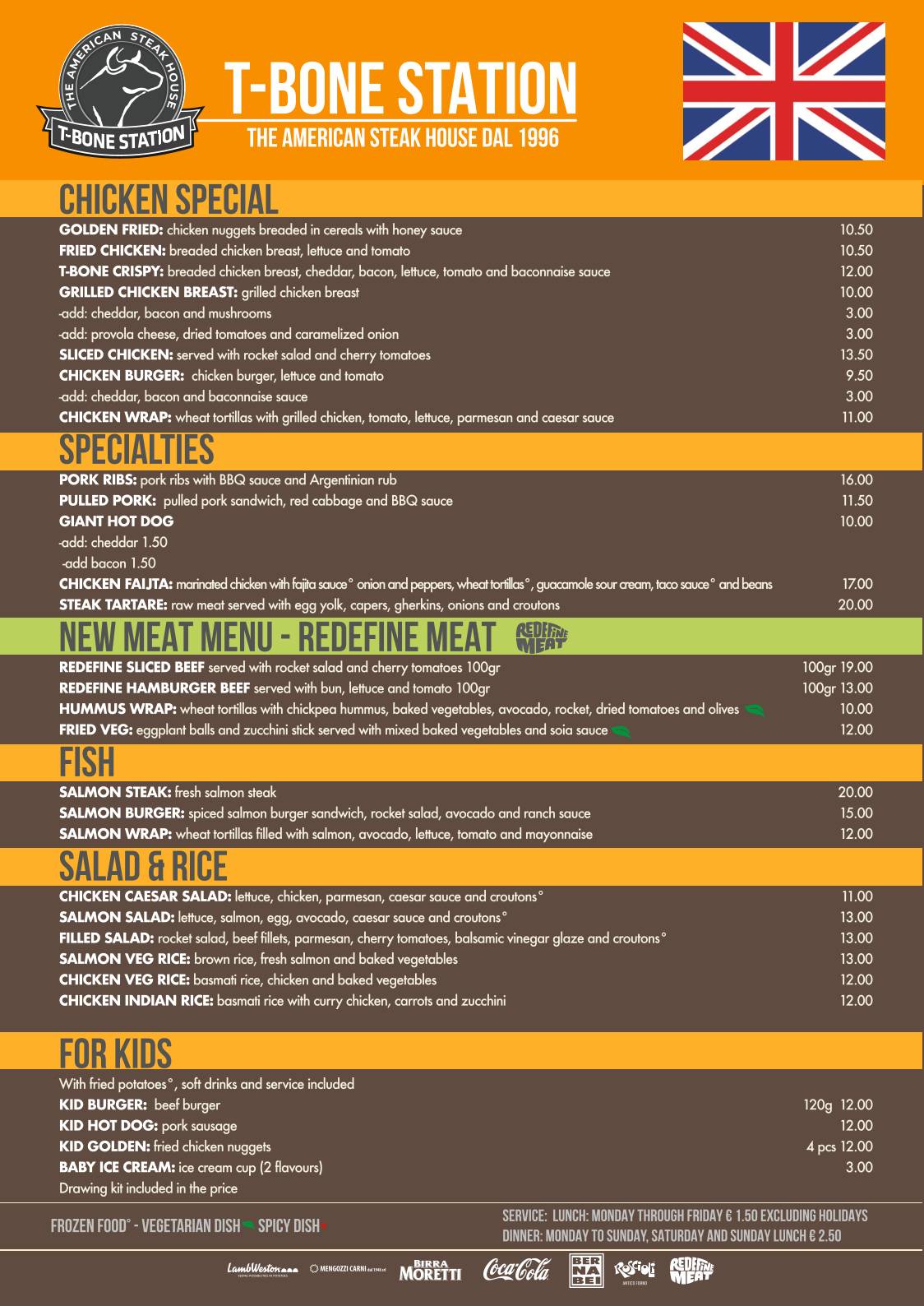 Menu di T-Bone Station - Monteverde 