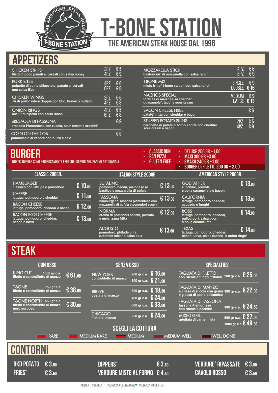 Menu di T-Bone Station - Monteverde 