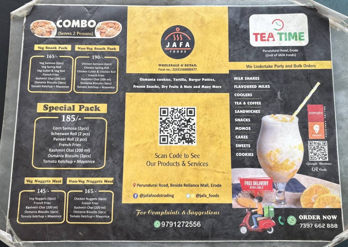 TEA TIME, Erode menu