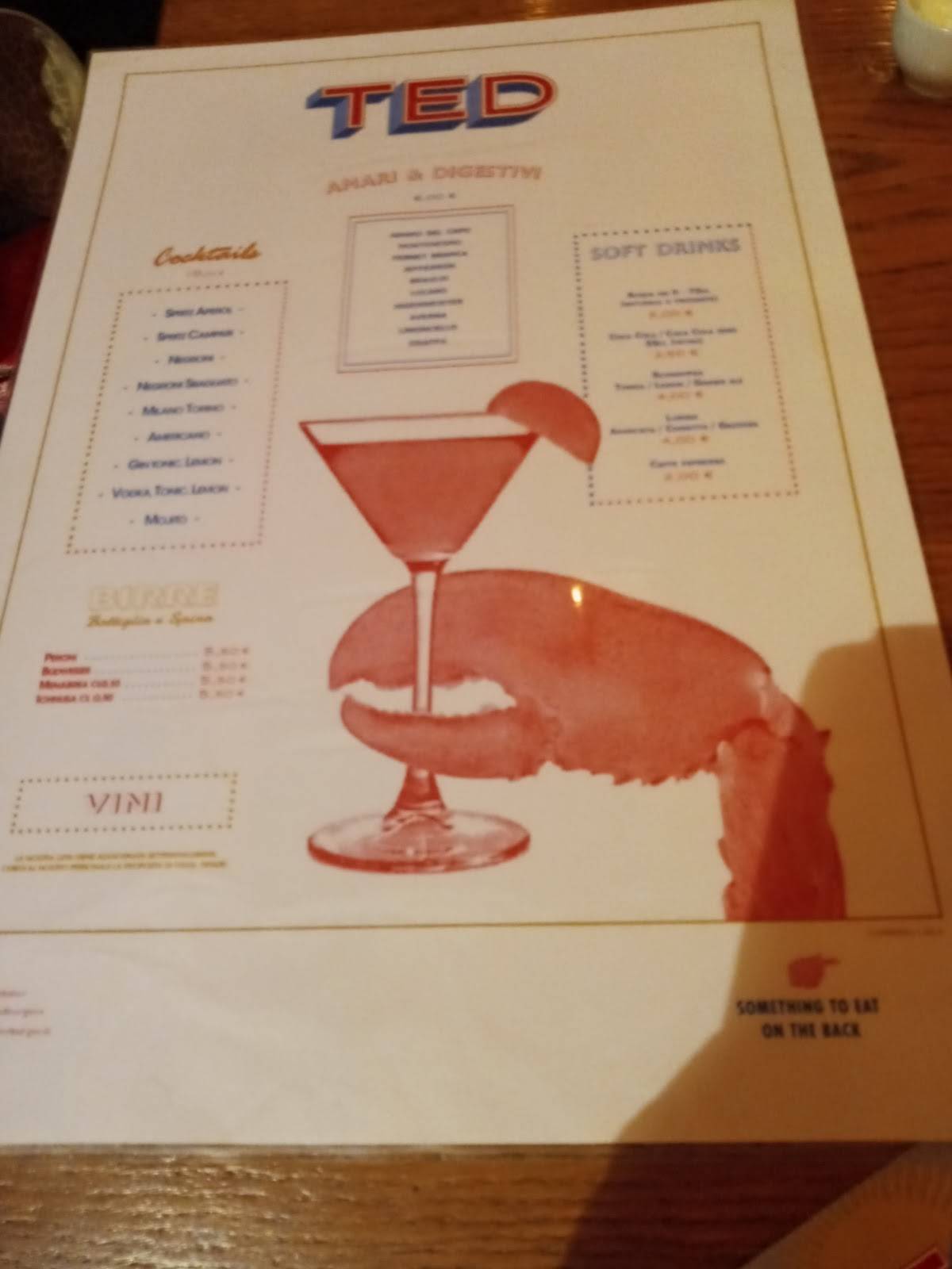 Menu da TED lobsters, burgers and pizza ristorante, Milano