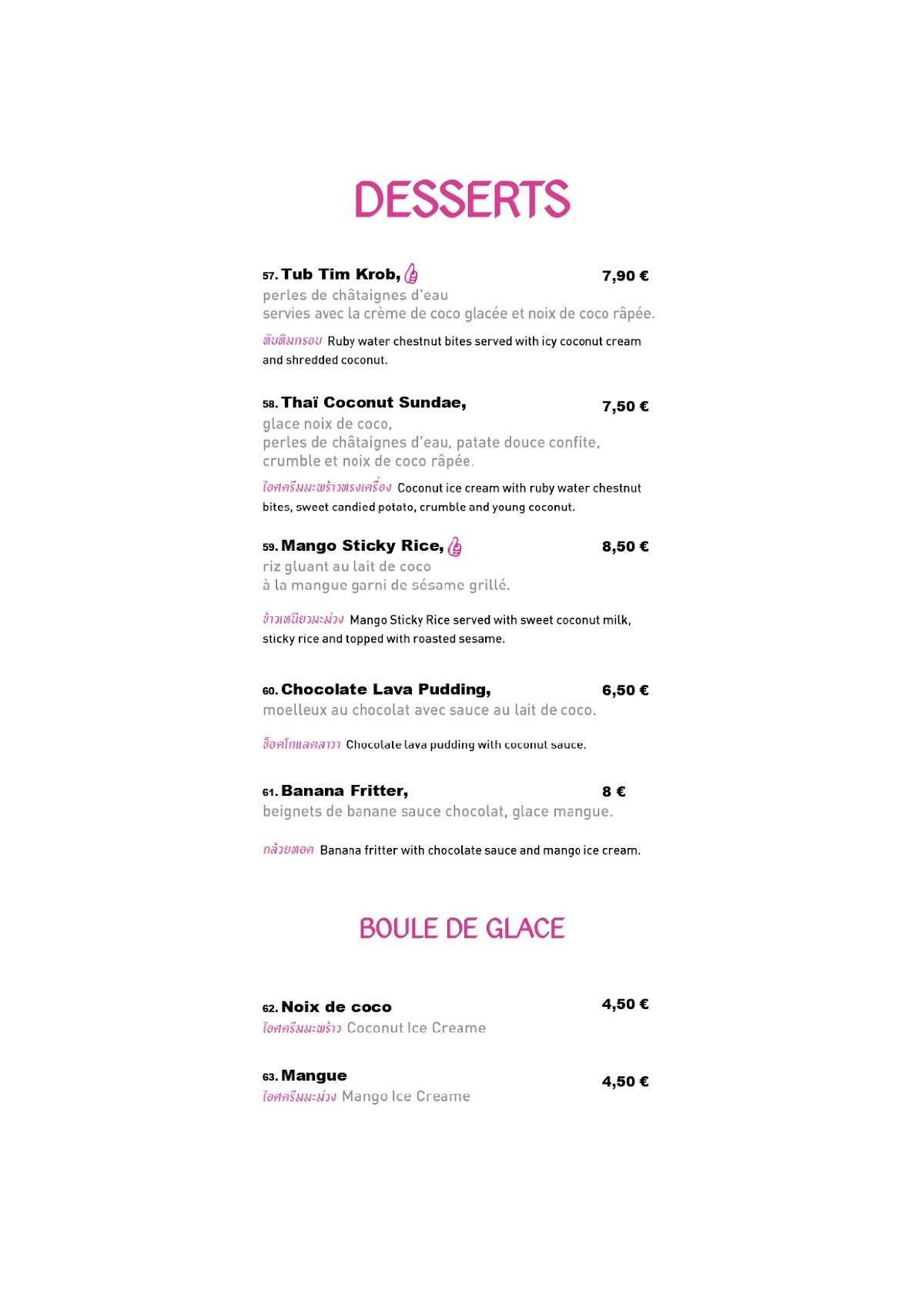 Menu de THAI HEY