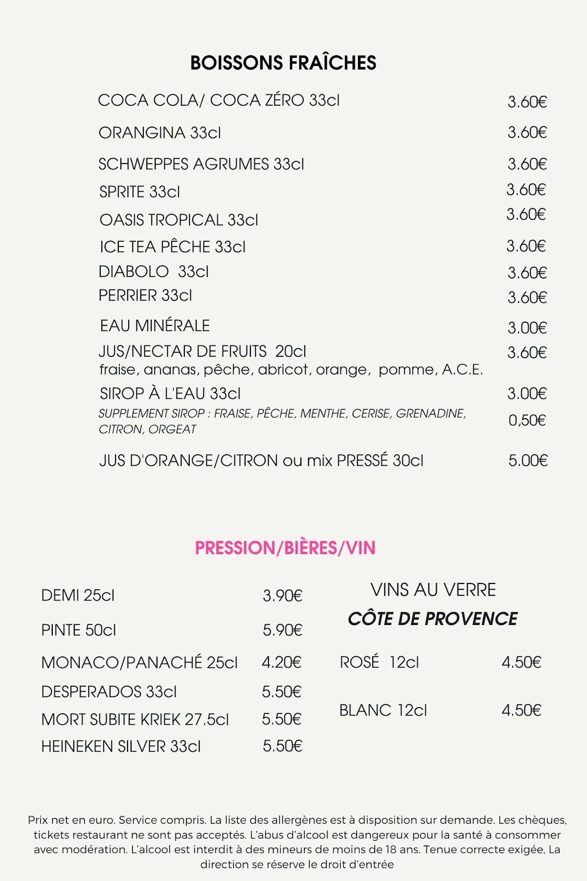 Menu de THÉ AMO
