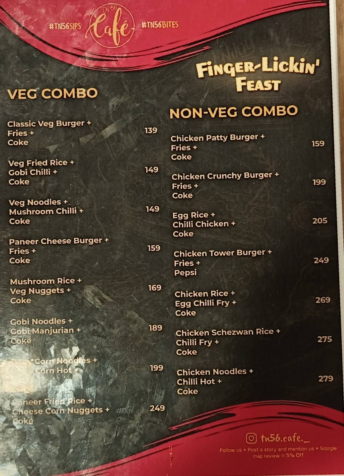 TN56 Cafe menu