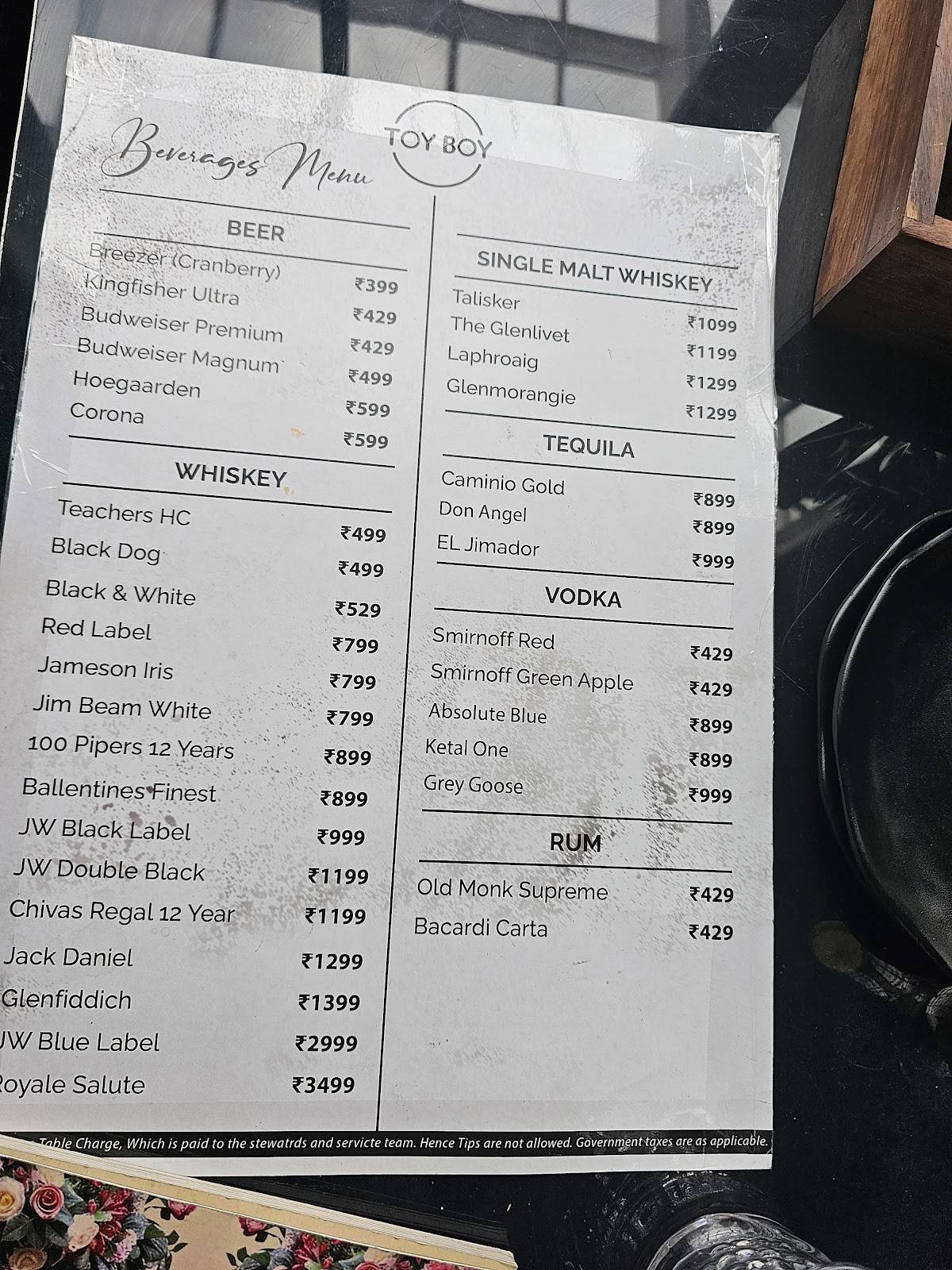 TOY BOY menu