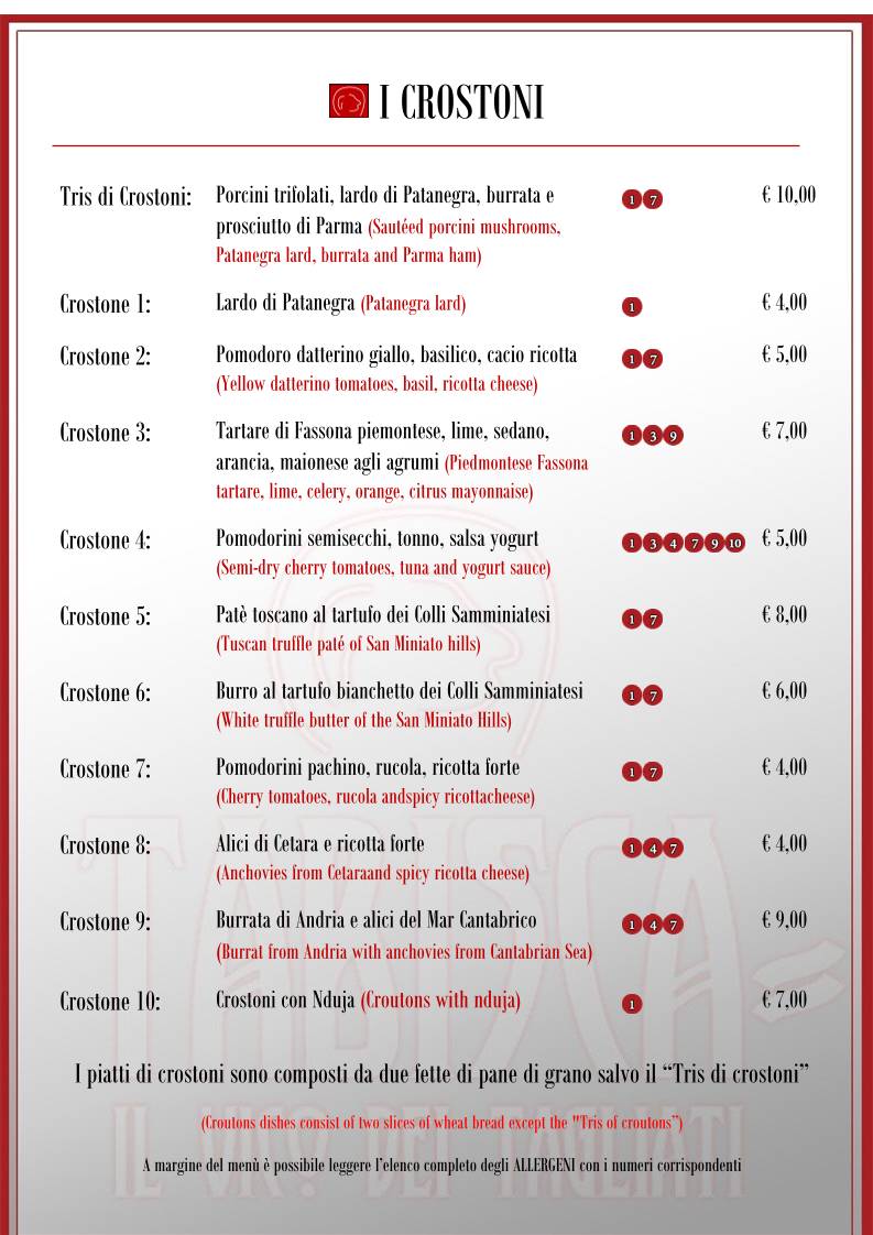 Menu di Tabisca "il Vico dei Tagliati" 