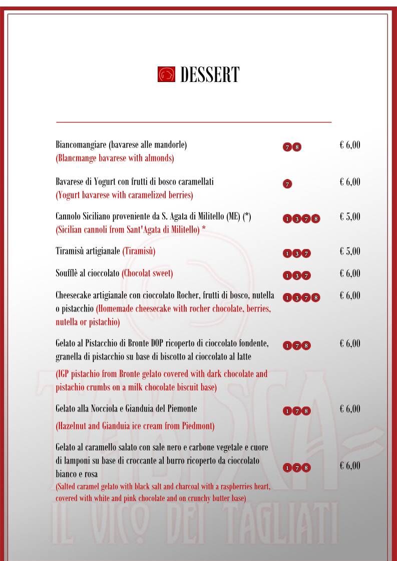Menu di Tabisca "il Vico dei Tagliati" 