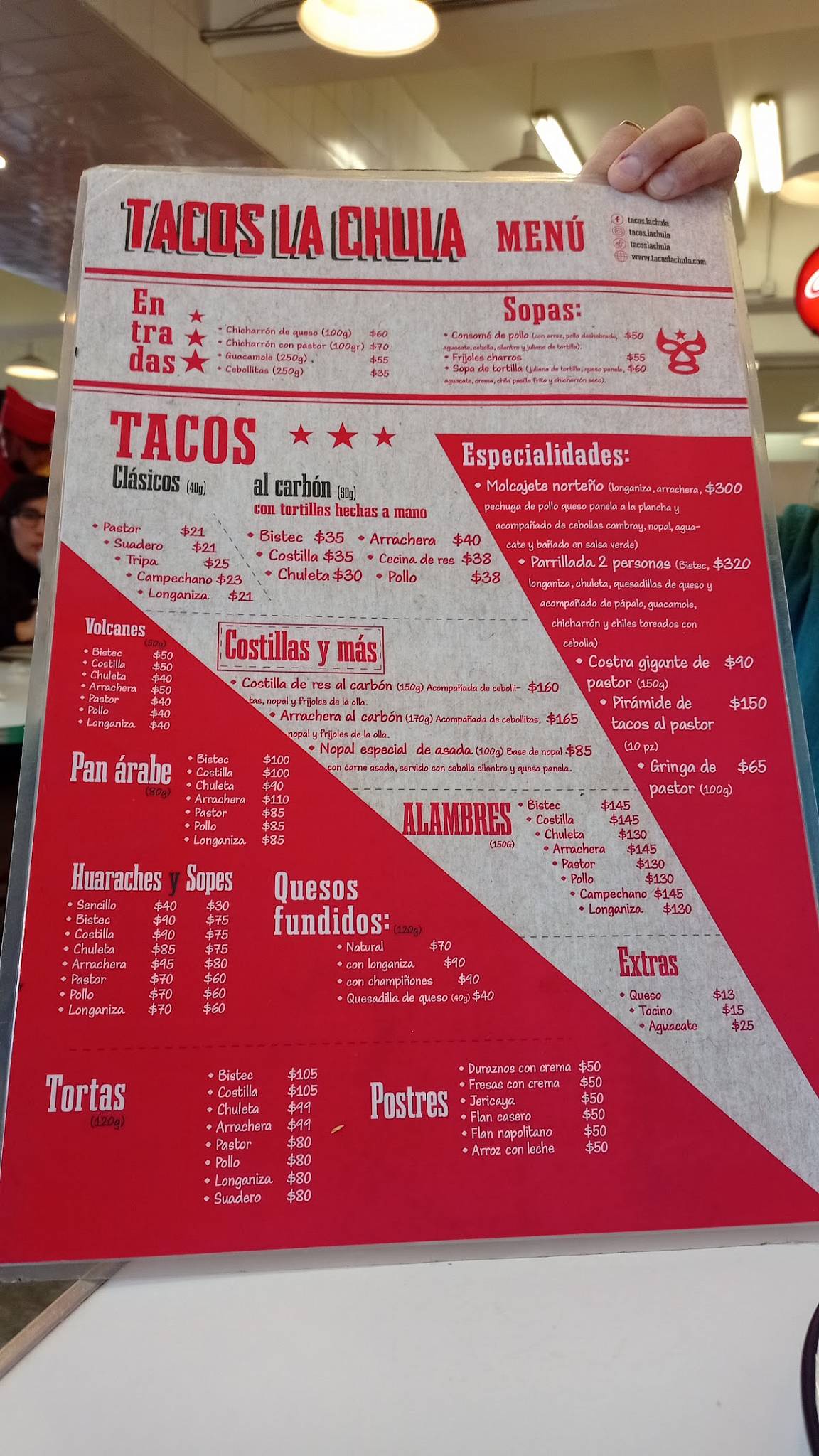 Carta del restaurante Tacos La Chula Revolución, Ciudad del México