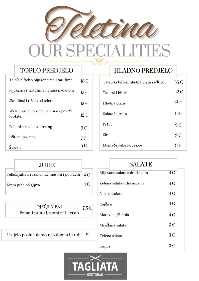Menu di Tagliata 