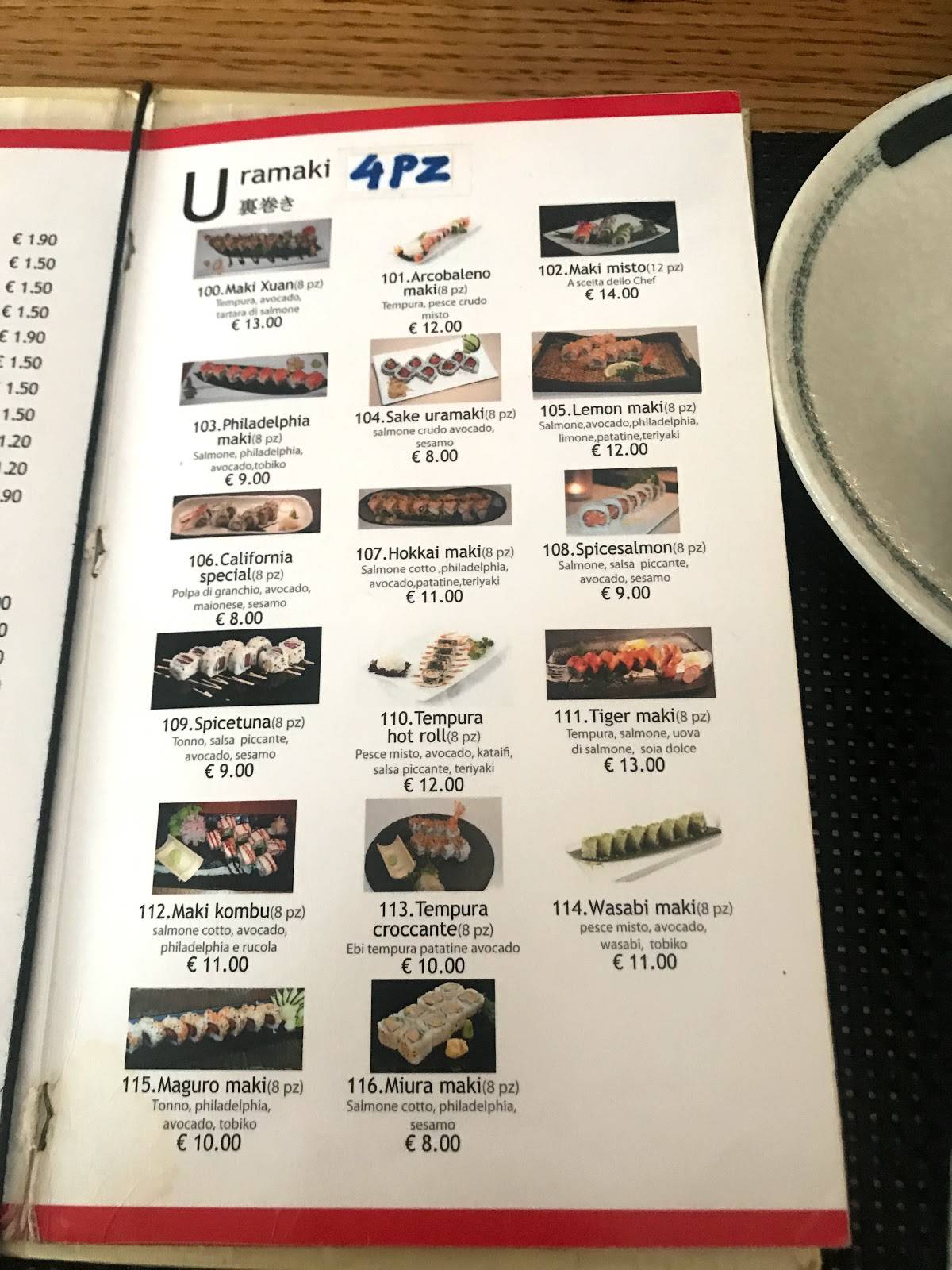 Menu di Taku Ristorante Giapponese 
