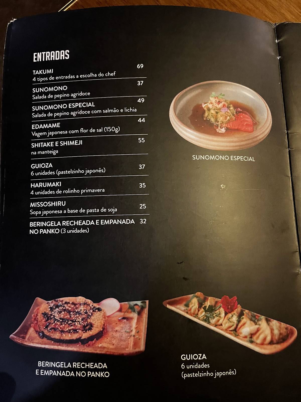 Takumi Culinária Japonesa cardápio