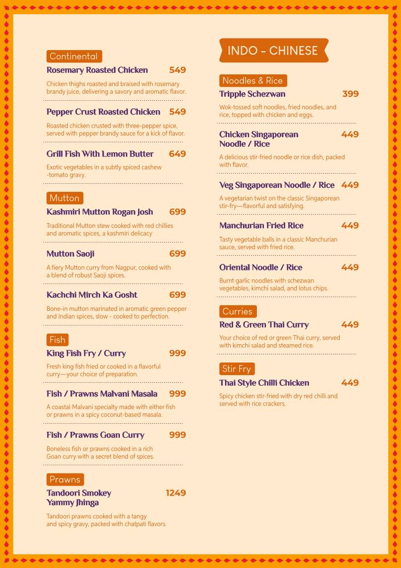 Tandoor Bar & Garden Restaurant menu