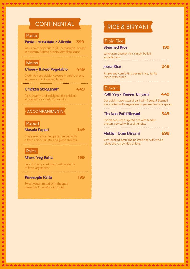 Tandoor Bar & Garden Restaurant menu
