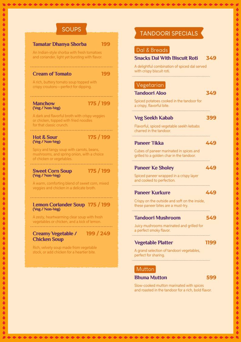 Tandoor Bar & Garden Restaurant menu