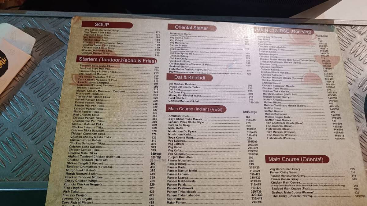 Tandoor Tawa aur Karahi menu