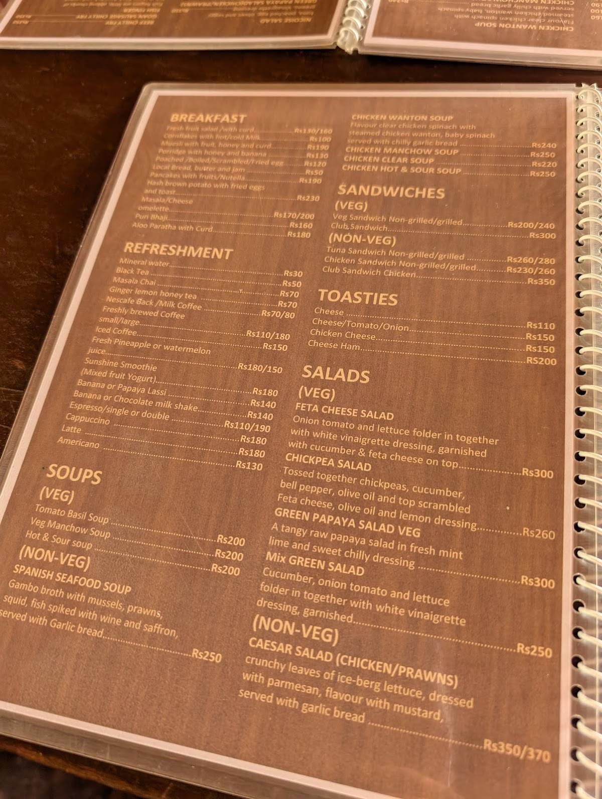 Tapas Hotel Goa menu