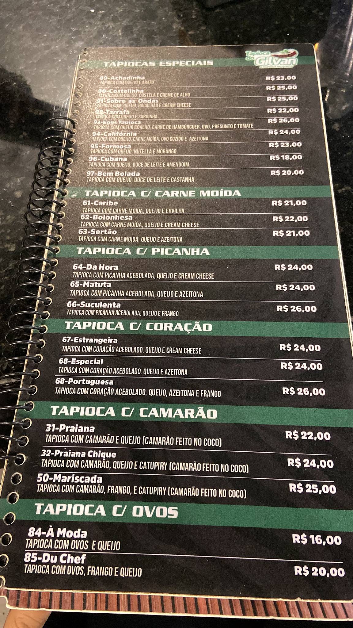Tapioca do Gilvan (Av. Rio de Janeiro) cardápio