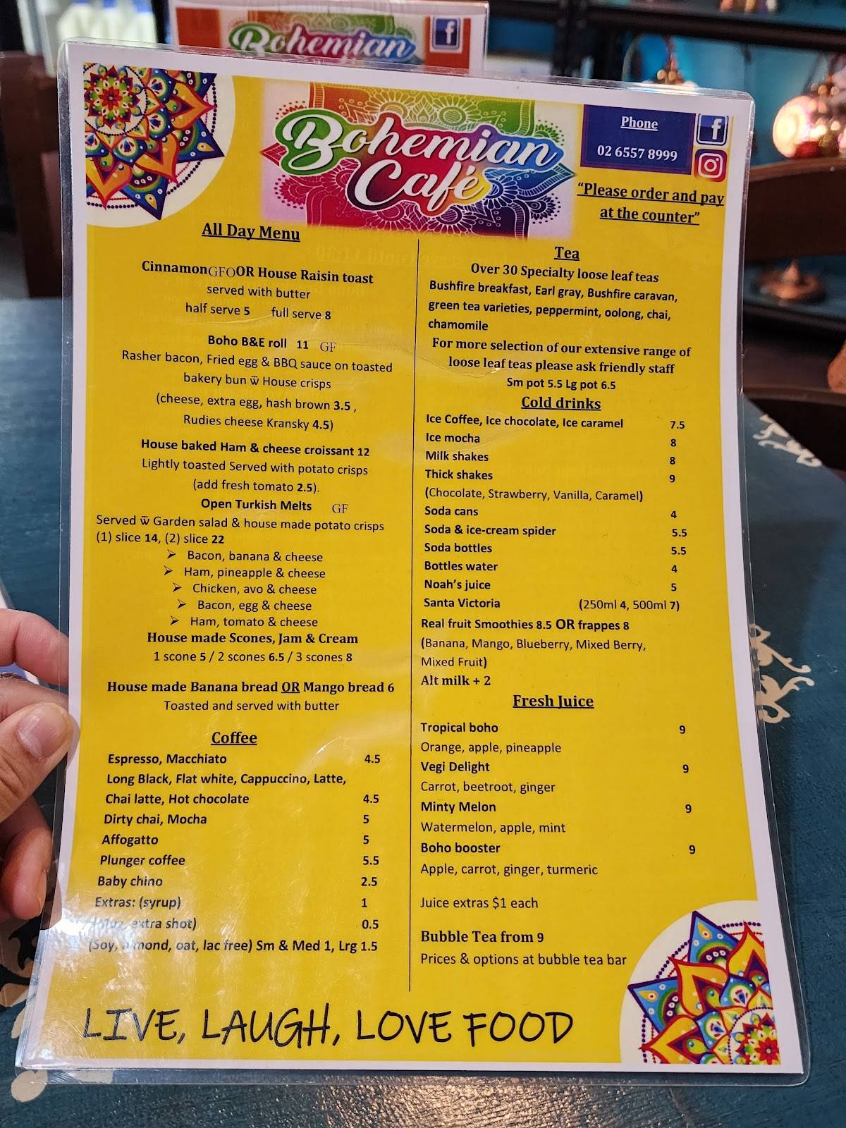 Menu At Bohemian Cafe Taree menu-at-bohemian-cafe-taree