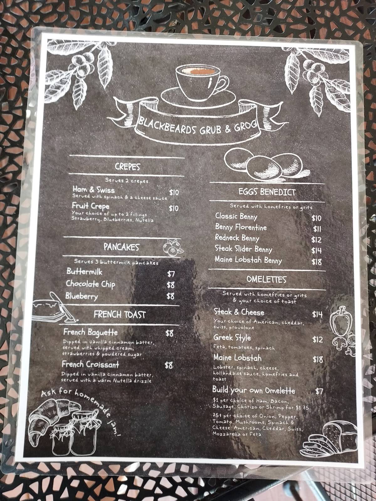 Menu at Blackbeard's Grub & Grog restaurant, Tarpon Springs