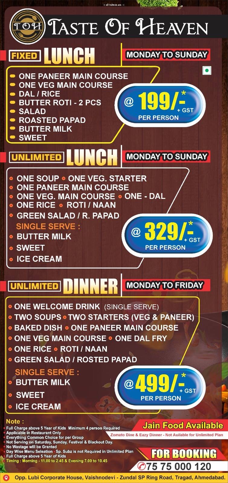 Taste of Heaven menu