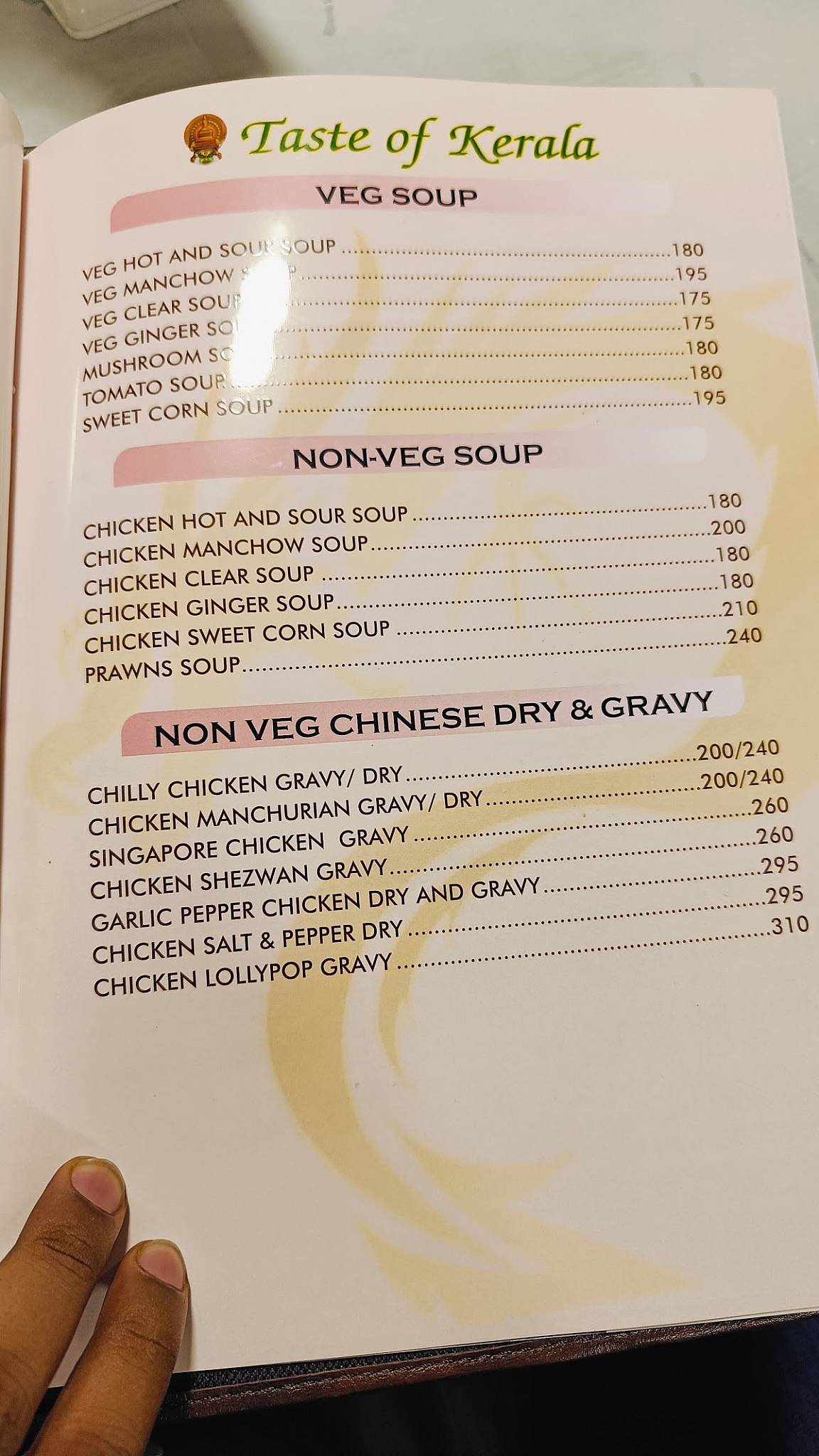 Taste of kerala@ menu
