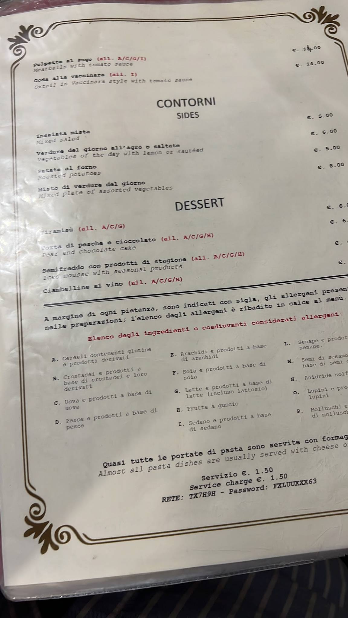 Menu di Taverna Romana 