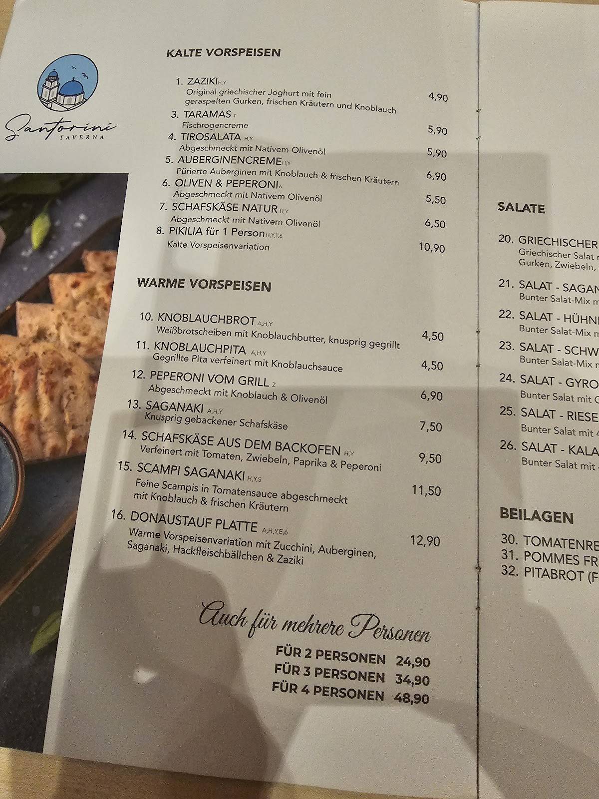 Speisekarte von Taverna Santorini restaurant, Donaustauf