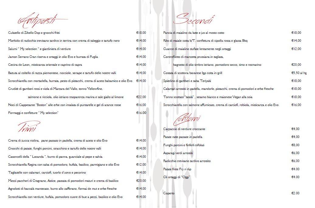 Menu di Taverna degli Amici 