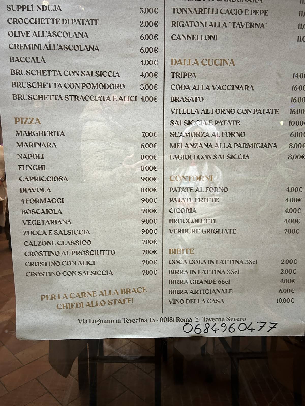 Menu di Taverna severo 