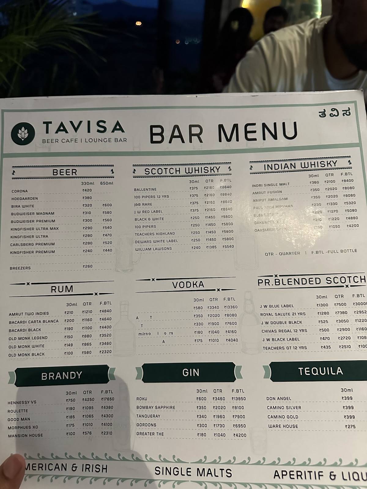 Tavisa Bar & kitchen menu