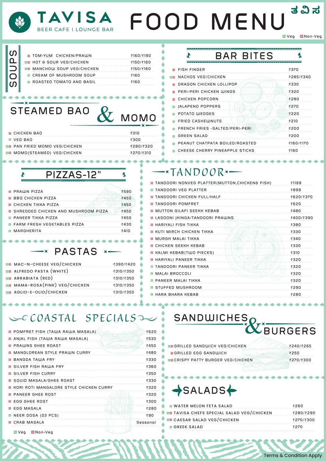 Tavisa Bar & kitchen menu