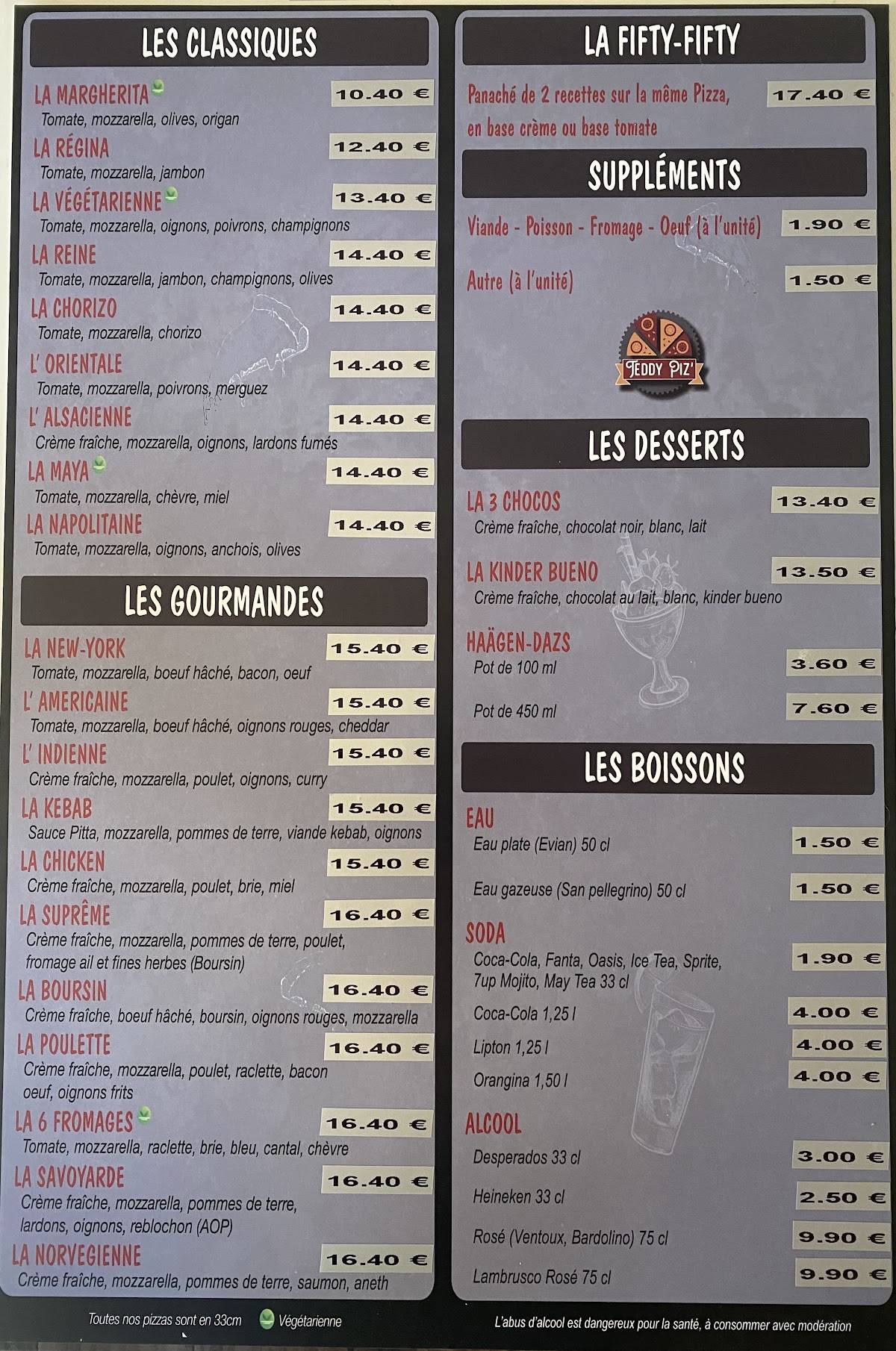 Menu de Teddy Piz’ (Loiret 45)