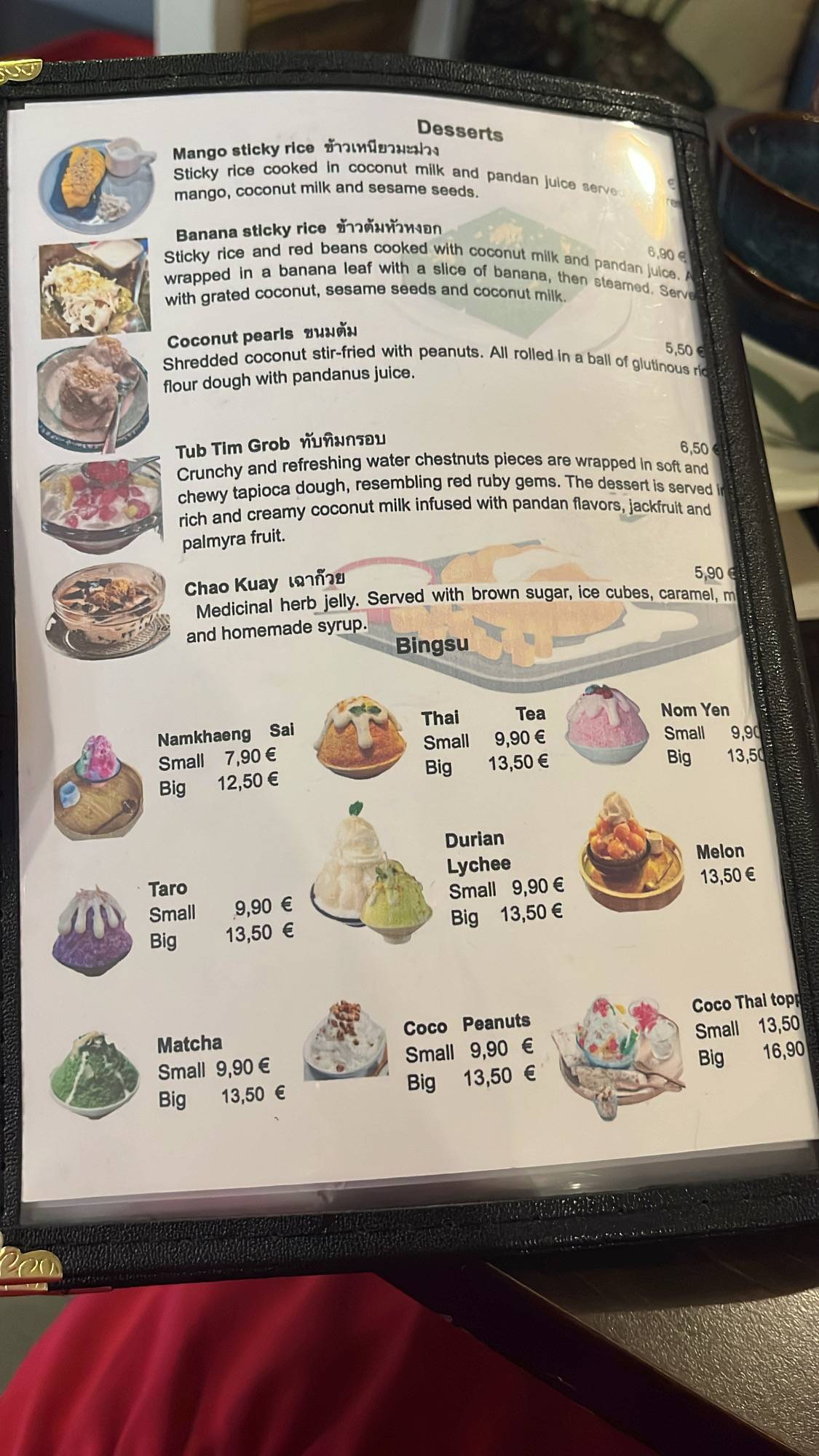 Menu de Thaï-baan