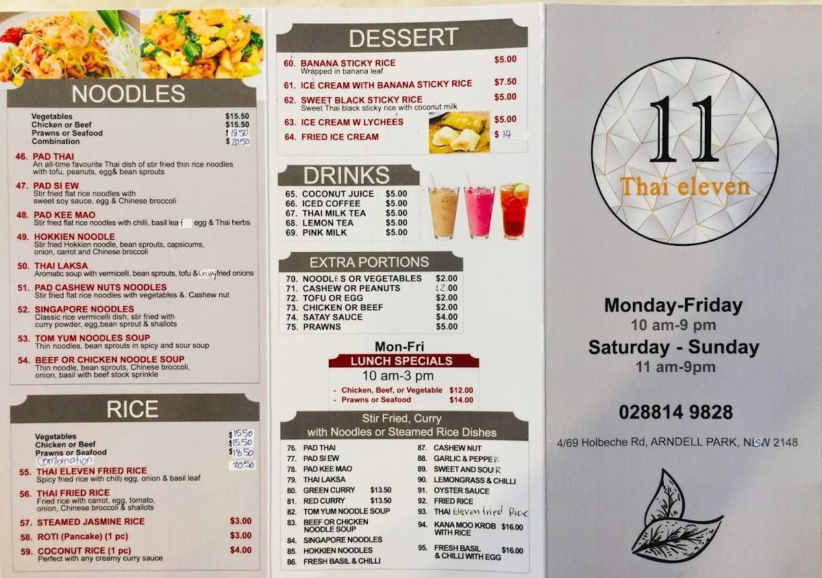Menu at Thai Eleven 11 (Arndell Park) restaurant, Arndell Park