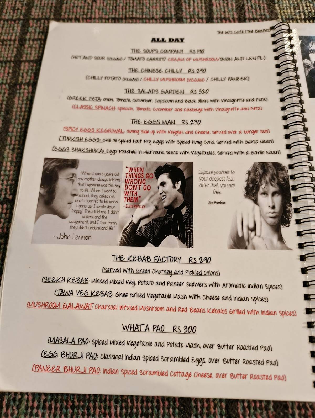 The 60's Cafe (The Beatles) menu