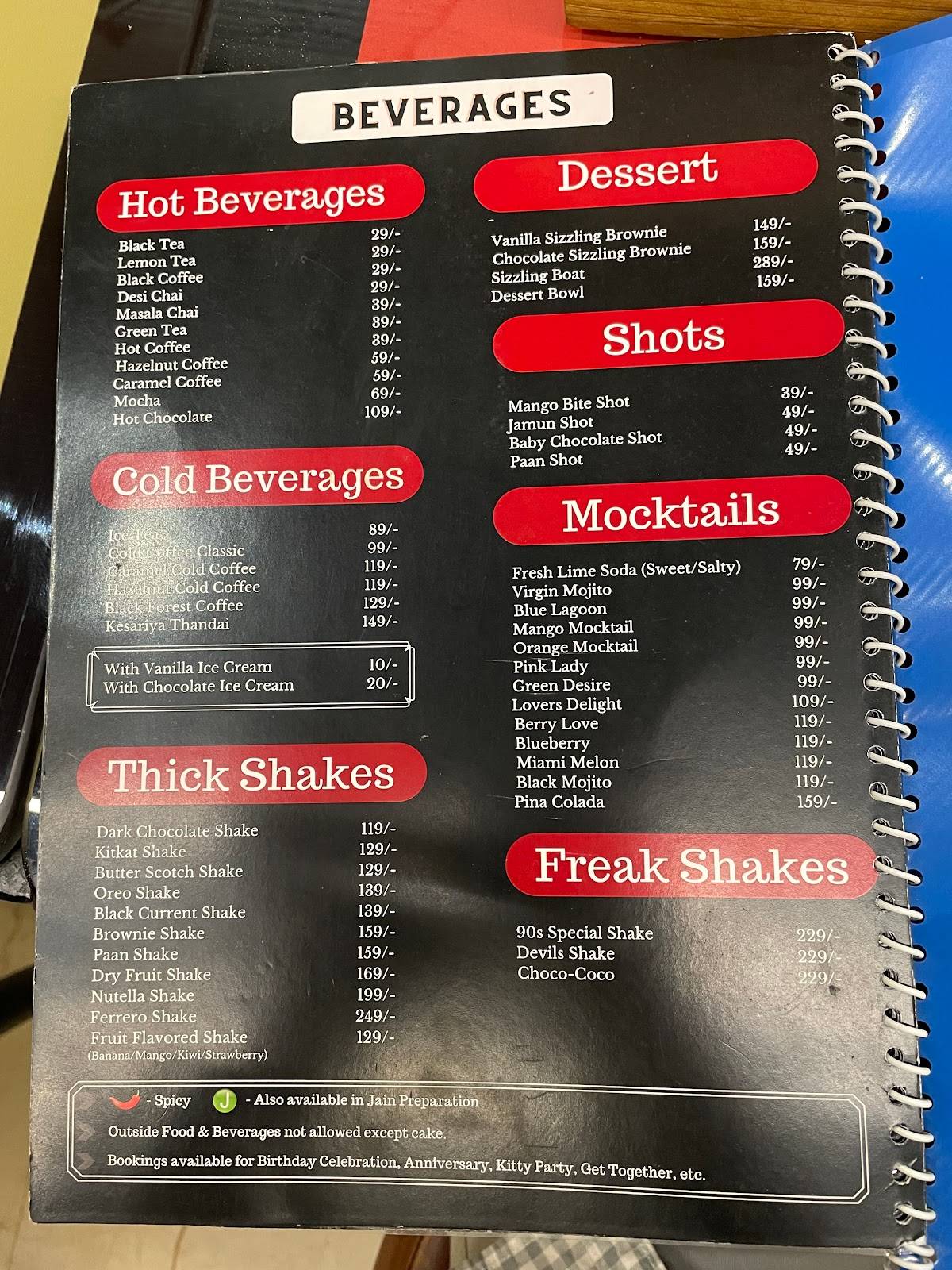 The 90s Café - Chapter 2 menu