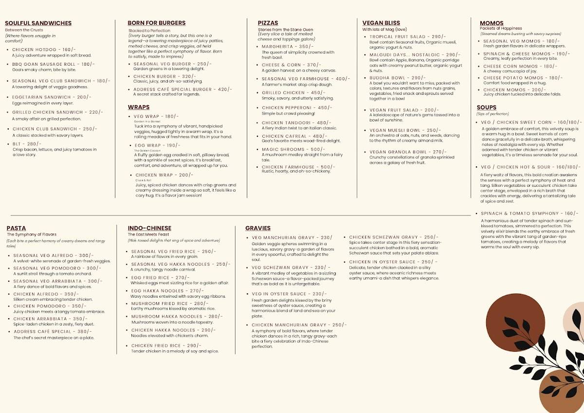 The Address Cafe & More menu