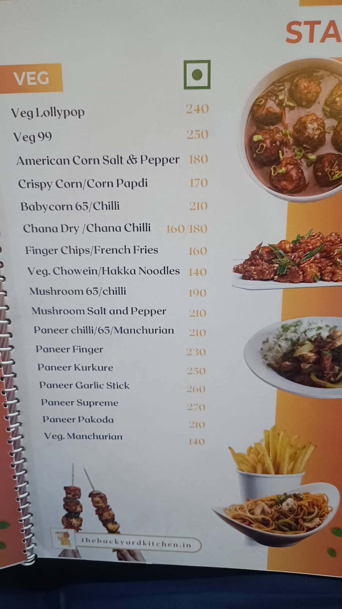 The Backyard Kitchen menu