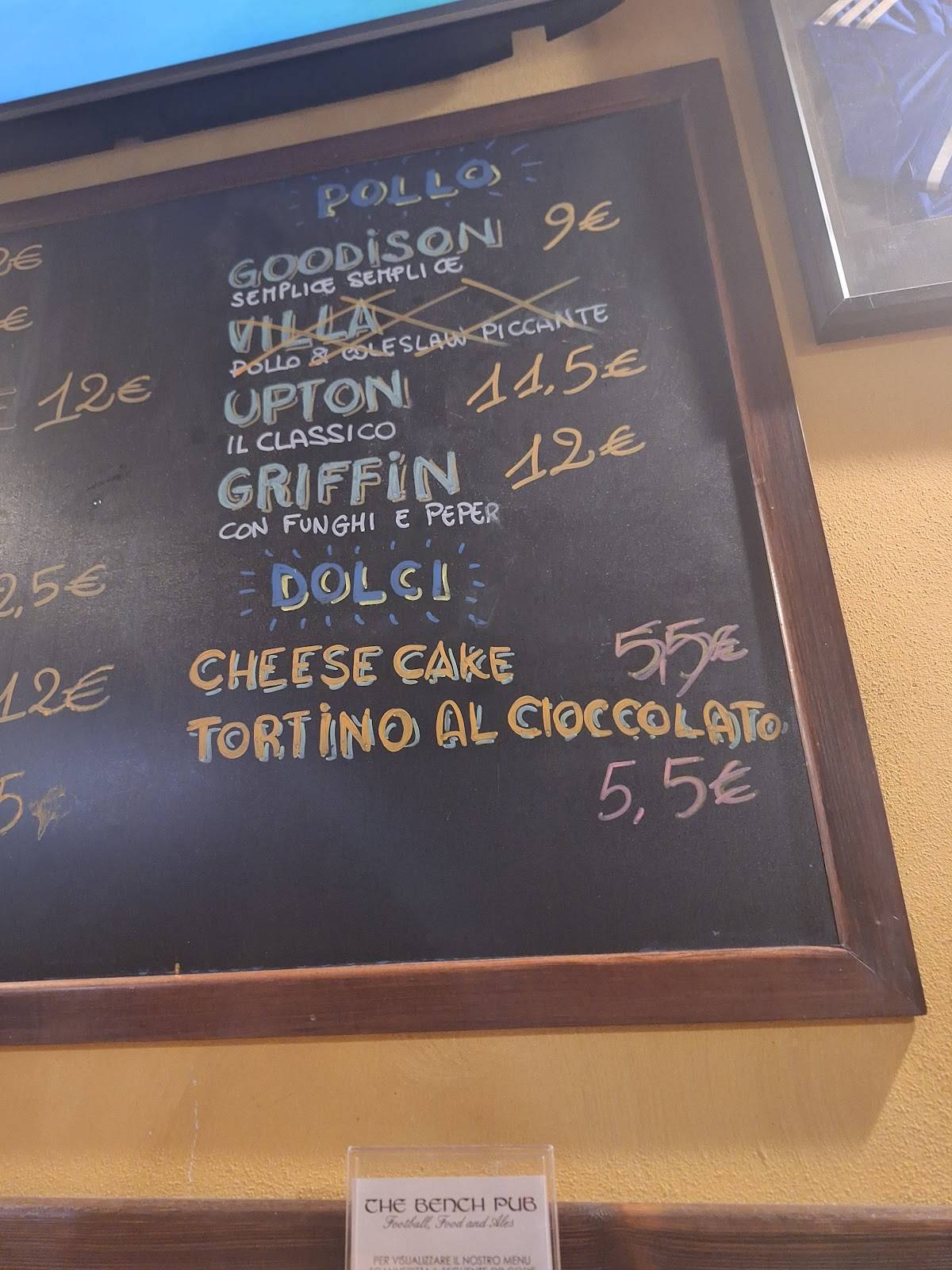 Menu di The Bench Pub 