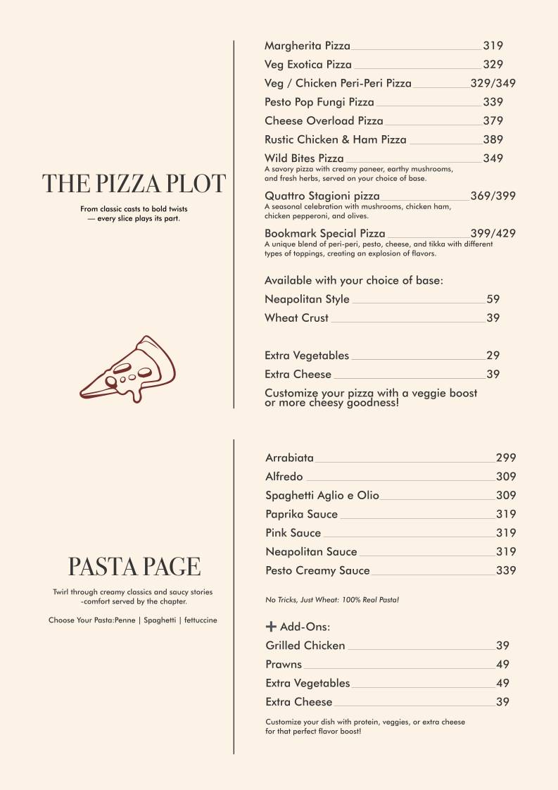 The Bookmark Cafe menu