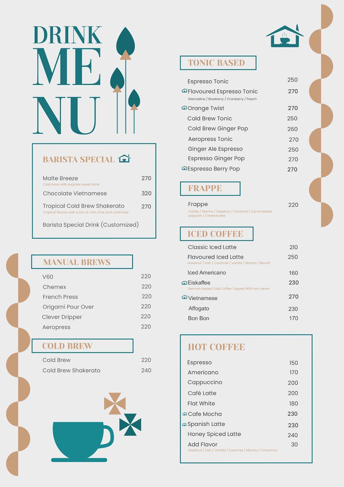The Bungalow Cafe menu