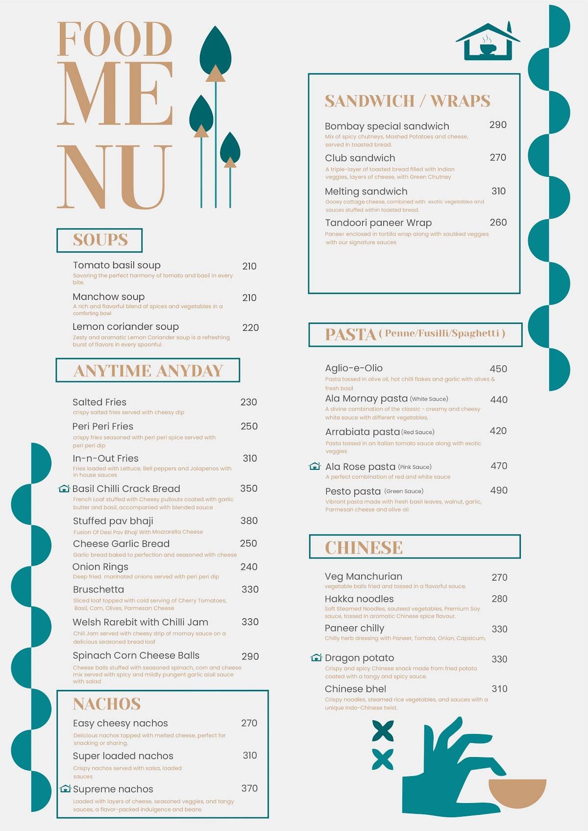 The Bungalow Cafe menu