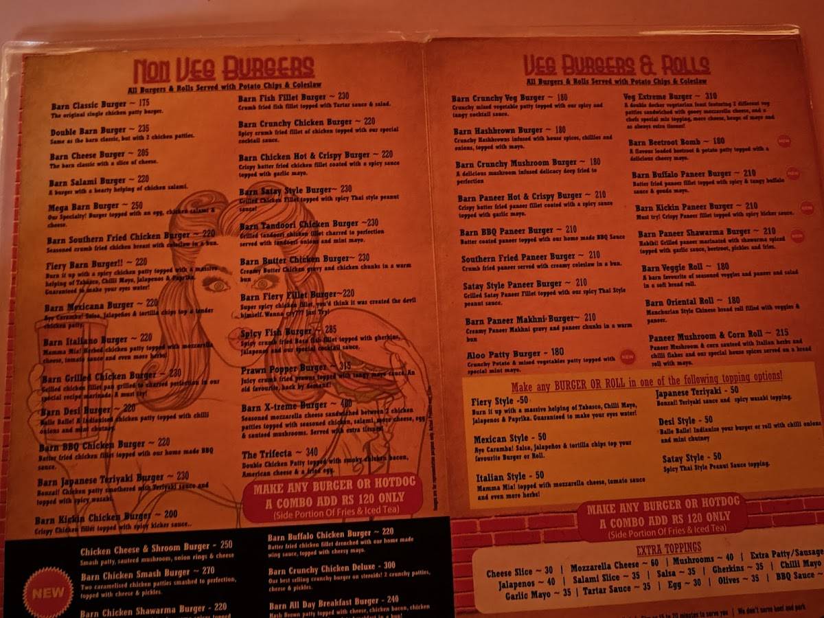 The Burger Barn Cafe menu