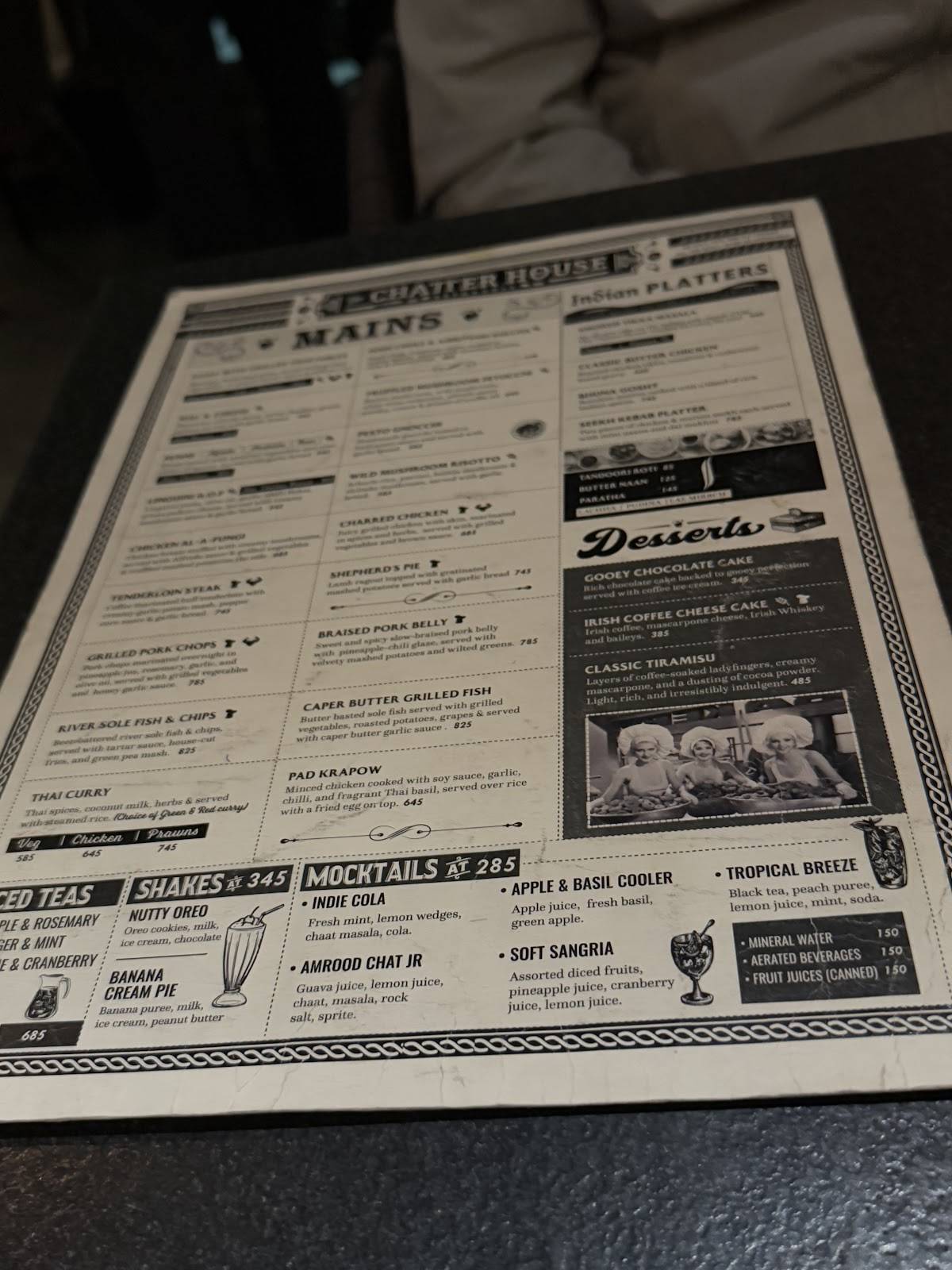 The Chatter House menu