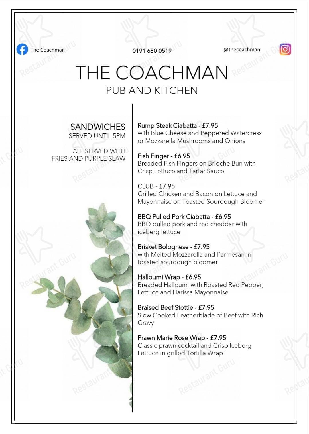 Menu at The Coachman Whickham restaurant, Whickham, Burnthouse lane