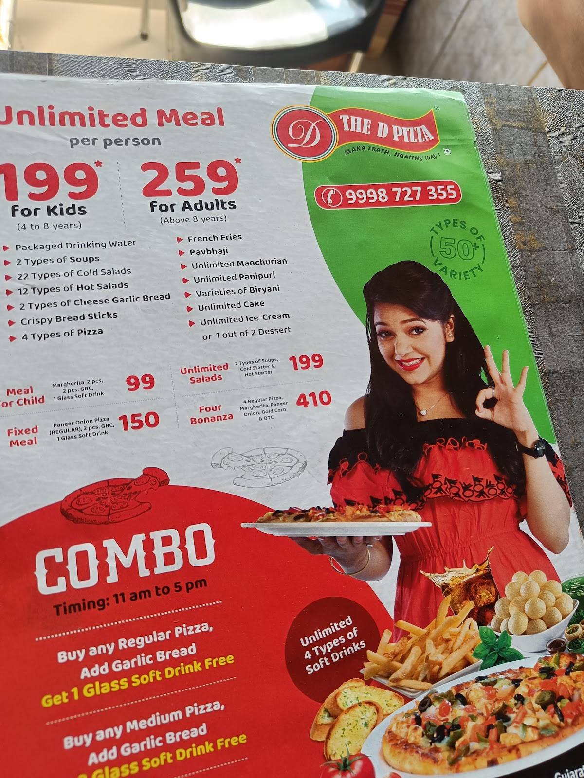 The D Pizza menu