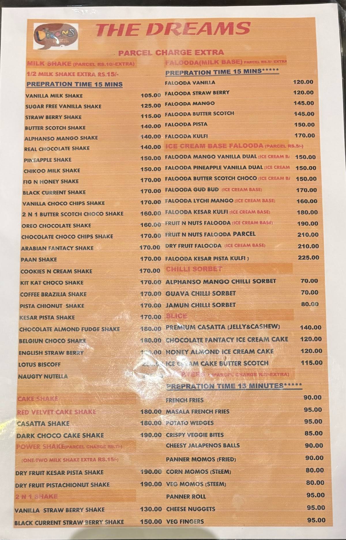 The Dreams - Ice Cream Parlour in Erode menu