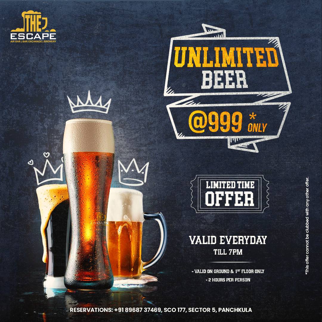 The ESCAPE - Best Microbrewery, Restaurant, Bar Exchange & Air Bar in Panchkula & Chandigarh menu