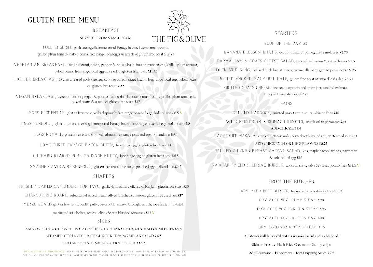 Menu at The Fig & Olive restaurant, Tamworth